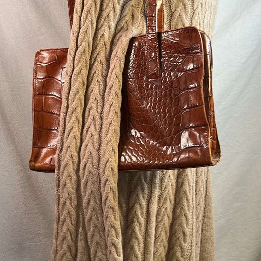Neiman Marcus Leather Croc Patterned Shoulder Bag… - image 3